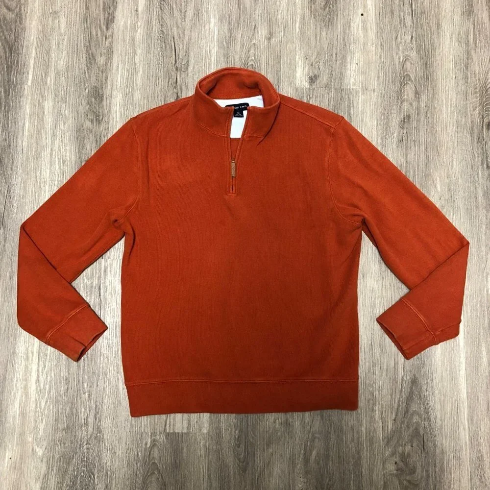 Lands' End Men's Size Medium Quarterzip Sweater Pumpkin Orange Half Zip Pullover